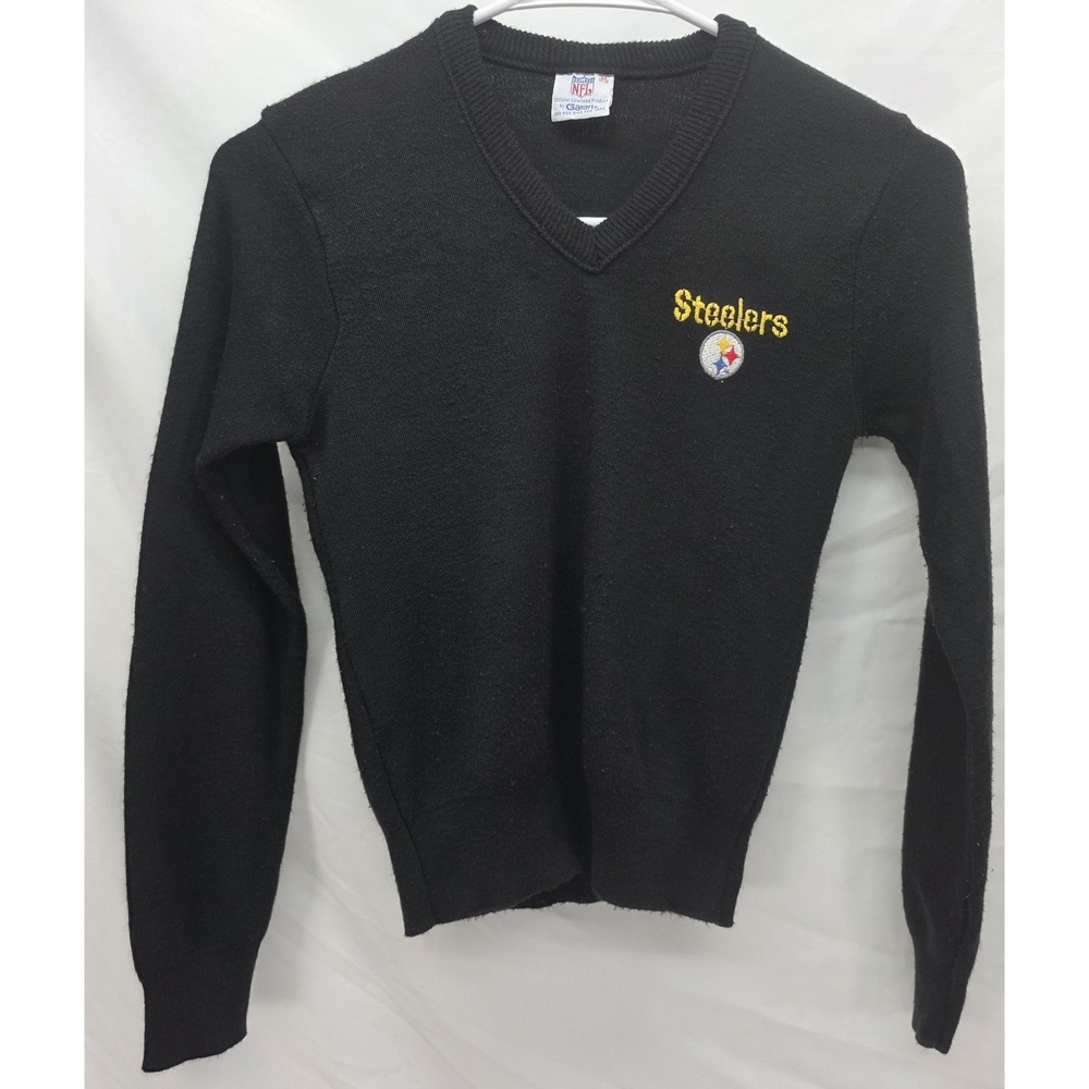 Pittsburgh Steelers Youth Medium 10-12 V Neck Sweater Black NFL Kids Garan VTG
